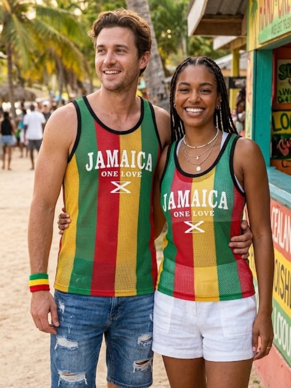 JAMAICA One Love Men's Rasta Stripe Mesh Tank Top - Red/Yellow/Green runs Small